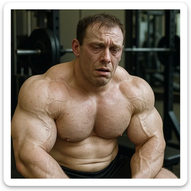  bodybuilder che fa dosaggi a caso di steroidi, e quindi sta male, iper realistica sticker