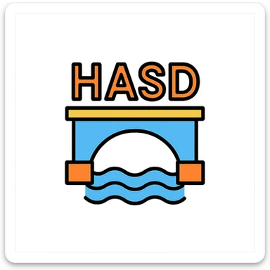 minimal bridge with the text 'HASD' standing on the bridge, easy to read text, modern icon style sticker