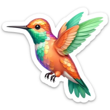 peach and mint humming bird, warm colours  sticker
