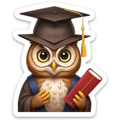 Owl smiling with graduation hat and diploma in claws sticker