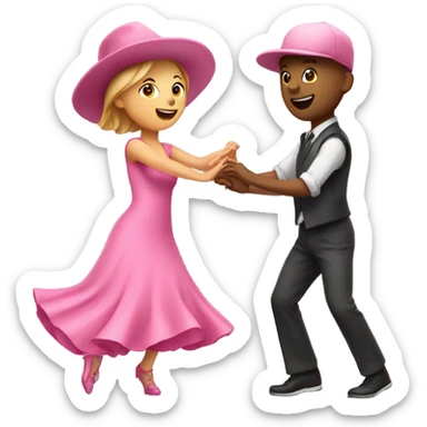 A girl dancing in a pink dress with a guy dancing in a pink hat sticker