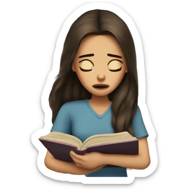 brunette long hair woman crying tears down face while holding and reading book sticker