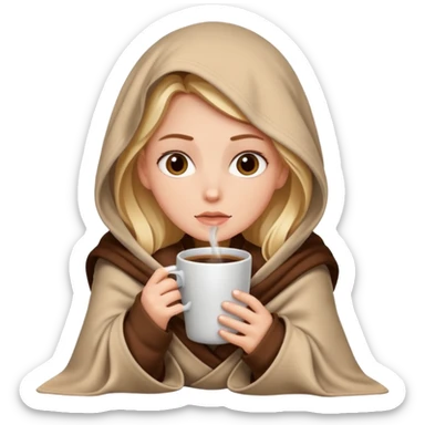 White Girl inside a blanket sipping coffee eyes opened sticker