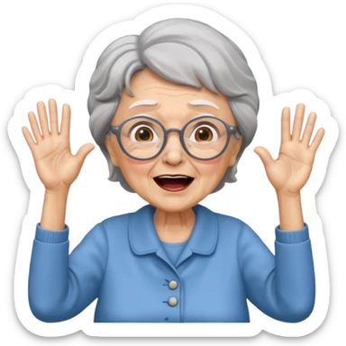 An old lady with big glasses, waving her arms while yelling encouragement. sticker