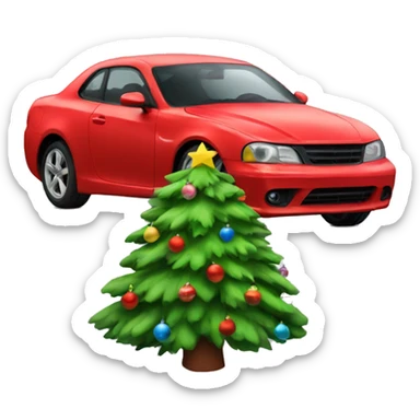 Red car with a christmas tree on top sticker