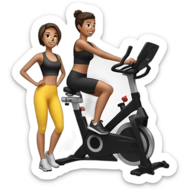 realistic exercise bike and one girl with short hair in black sportswear sticker
