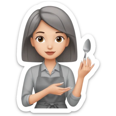 female nail master in grey apron  sticker