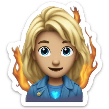 Blue fire heart sticker