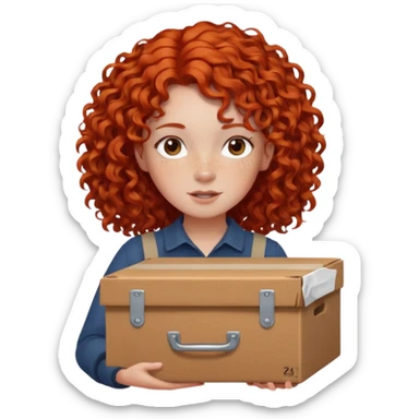 box carrier curly red hair girl  sticker