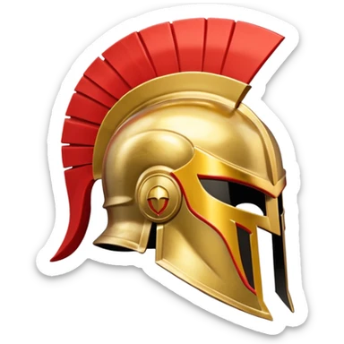 Side view of a gold Spartan helment with red ascents and then the crest is both red and gold sticker