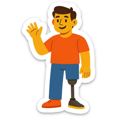 friendly man with a prosthetic leg, modern cartoon style sticker
