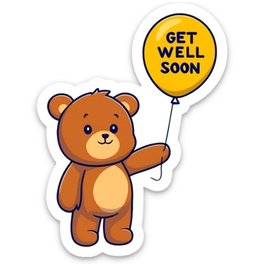 teddy bear with get well soon balloon sticker