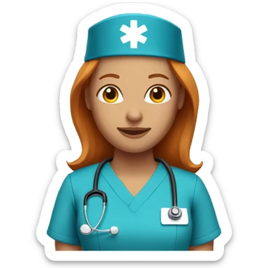 Nurse with straightened ginger hair wearing blue scrubs sticker