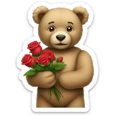 Teddy bear holding roses sticker