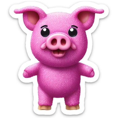 Pig made of sparkling purple sour candy laces and pink sweets standing covered in sugar  sticker