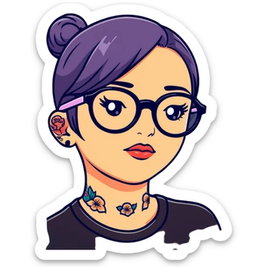 young girl with face tattoos wearing glasses sticker