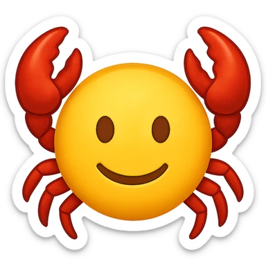 yellow face with red crab claws, digital illustration, emoji style, no background sticker