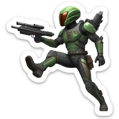 Martian bounty hunter aiming rifle, front and back sticker