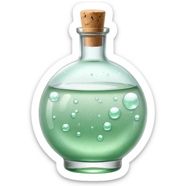 Apvalus buteliukas iš storo, skaidraus stiklo, mažas kamštelis. Skystis #00d9ff sumaišytas su vos matomu žalsvu #00ff99 atspalviu. Skystyje daugiau švytinčių burbuliukų, keli sidabriniai šerpetėliai, ledukai.

 sticker