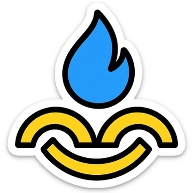 logo of South Pars Gas Complex with gas flame symbol, curved lines, blue and yellow colors, minimal and formal style, no text sticker