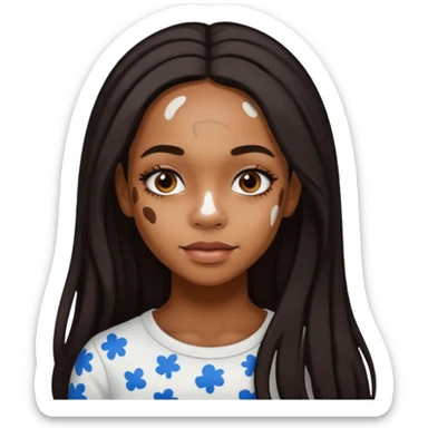 emoji of a black girl with vitiligo.she should have a lot of hair and vitiligo patches sticker