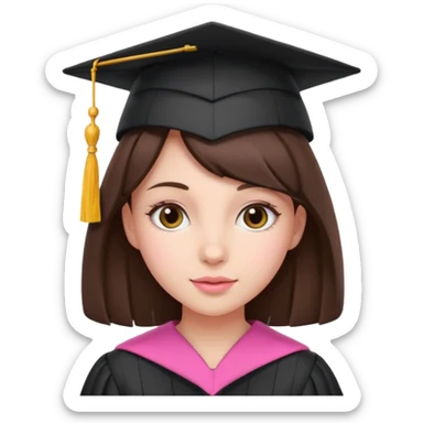 BRunette girl emoji with pink graduation cap sticker