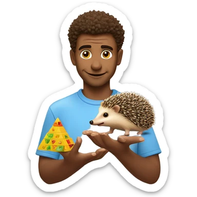 Hedgehog with a children's toy pyramid in his hands sticker