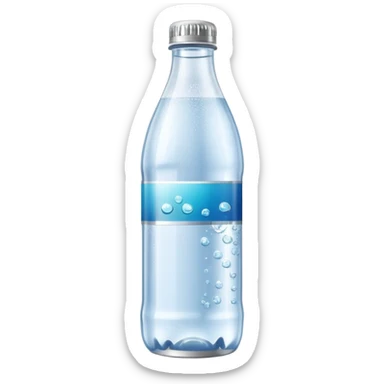 slim plastic bottle partially filled with sparkling water, visible carbonation bubbles, silver cap, minimal blank label, 3D, minimal, soft shadows, no anthropomorphic features, no extra elements, emoji scale sticker