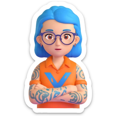 character with blue hair, glasses, and visible tattoos sticker