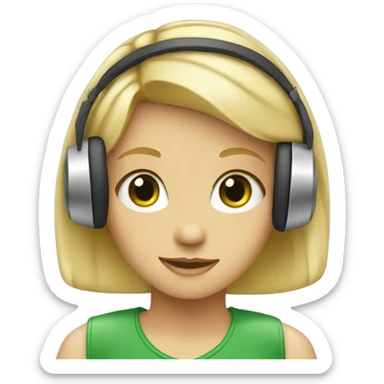 blond girl with headphones and green eyes sticker