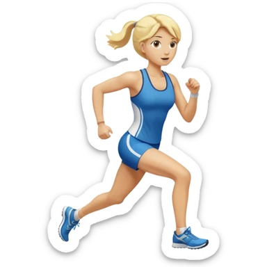 Blonde woman with running race number sticker