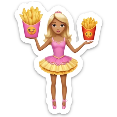 Brown skin blonde hair barbie ballerina holding hot fried chips  sticker