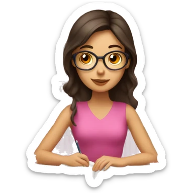 brunette girl studying with pink books  sticker