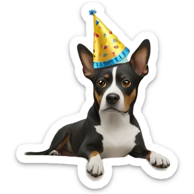 dog in party hat on couch sticker