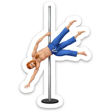 male redhead with beard performing a jiu jitsu move on a pole dance pole sticker