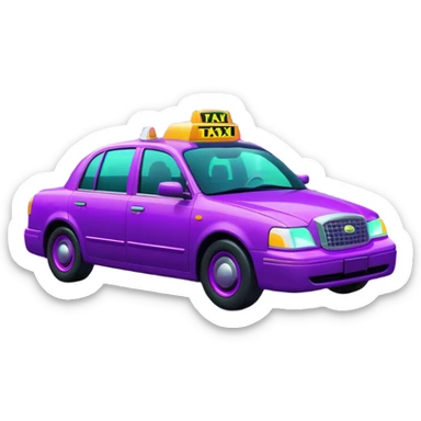 a purple neon taxi driving in a  purple and green neon city  sticker