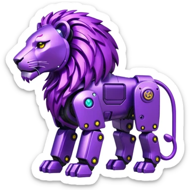 glitter mech lion purple cyberpunk sticker