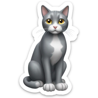Full-body grey cat with white snout and paws sticker