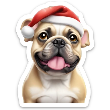 Tan Merle French bulldog with Santa hat surrounded by Christmas lights  sticker