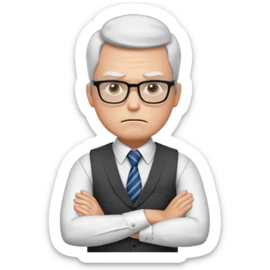 Frowns with Glasses, Strict Teacher: Man with square glasses, vest and tie, arms crossed, angry face

 sticker