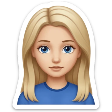 white long dark blonde hair girl with darker roots in her hair middle part and dark blue eyes that's not really tan but not pale sticker