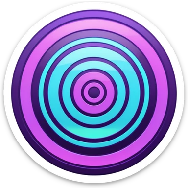 Flat bullseye target emoji, 2D icon, concentric rings, neon purple and cyan holographic glow, dark background, digital tech style, abstract sparkles, no depth, no face sticker