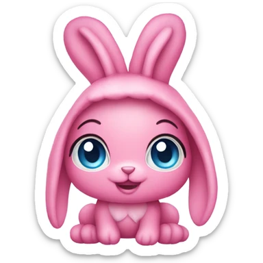 Big pink bunny with big blue eyes wearing rainbow mermaid costume  sticker
