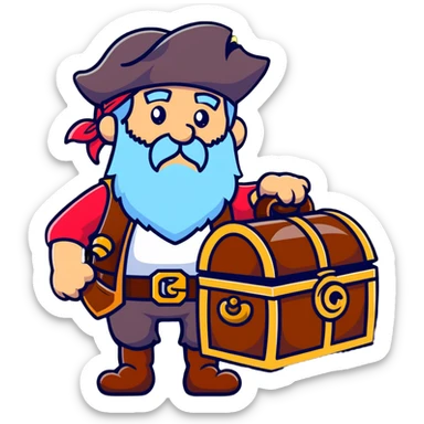 old bearded pirate with treasure chest sticker