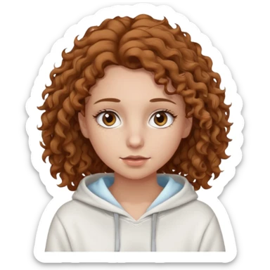 Una ragazza con una felpa semplice bianca,ha gli occhi marroni,i capelli marroni chiaro , c’è gli ha lunghi e ricci ma non troppo e ha le ciglia sticker