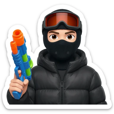 YN with a water gun. He should be in a ski mask, black puffer sticker