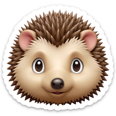 Cinematic Cute Hedgehog Portrait Emoji, Head tilted playfully and inquisitively, featuring a fluffy, spiky brown Fur with an irresistibly cute, round face and tiny ears, round, sparkling eyes filled with curious wonder, Simplified yet irresistibly adorable features, highly detailed, glowing with a warm, friendly glow, high shine, affectionate and quirky, stylized with a touch of woodland whimsy, bright and endearing, soft glowing outline, capturing the essence of a mischievous yet loving hedgehog, so playful it feels like it could roll out of the screen and into your arms! sticker