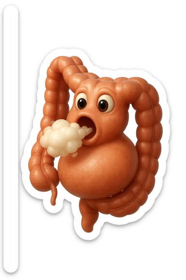 emoji stile iphone di un intestino che ingoia una nuvoletta di aria ben visibile e gli si gonfia la pancia, non fargli il naso, iperrealistico 4k sticker