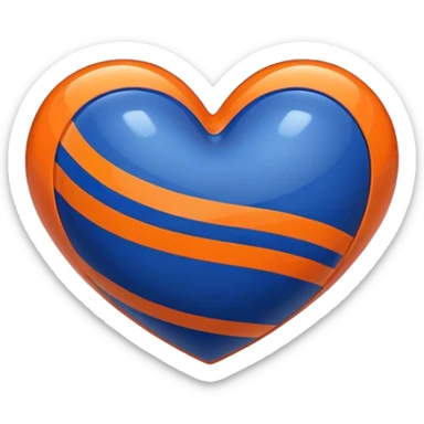 Glossy, sporty dark blue heart with straight orange athletic stripes going down one side sticker