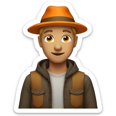 a young white man with tan skin wearing a pumpkin hat sticker